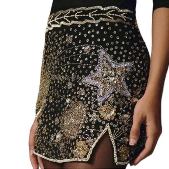 LoveShackFancy x Free People Lani Star Heart Embellished 6 / Sm Black MidRise - Picture 10 of 17